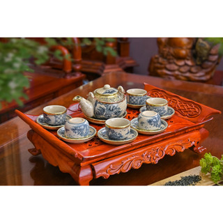 Bộ ấm chén bọc đồng men rạn dáng Nhật