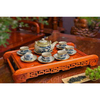 Bộ ấm chén bọc đồng men rạn dáng Nhật