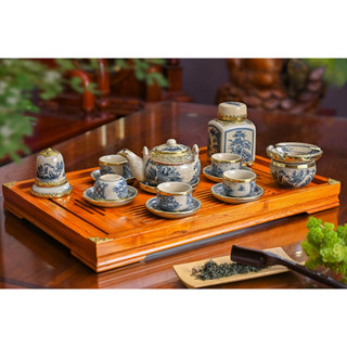 Bộ ấm chén bọc đồng men rạn dáng Nhật