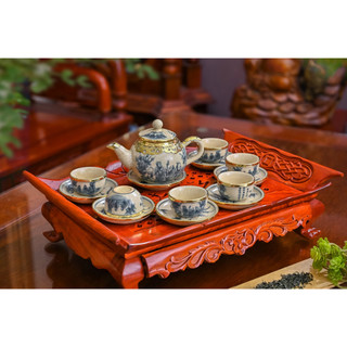 Ấm chén bọc đồng men rạn dáng hồng Bát Tràng