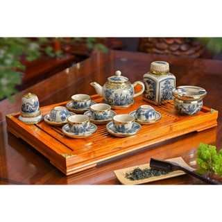 Ấm chén bọc đồng men rạn dáng hồng Bát Tràng