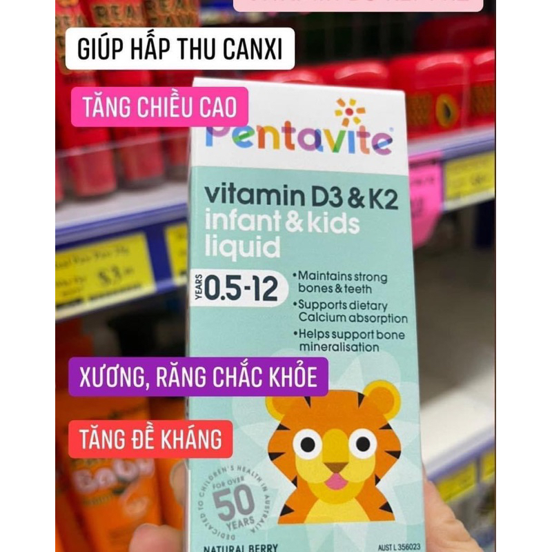 Bổ sung vitamin D3 và K2 cho bé Pentavite Vitamin D3 & K2 dạng lỏng hàng nội địa Úc bay air
