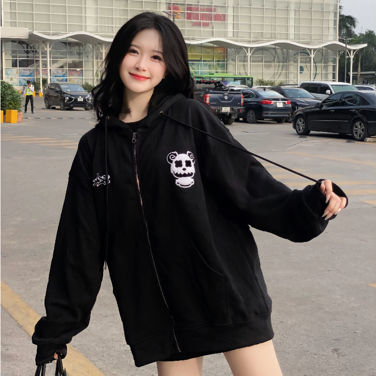 Áo hoodie zip nam nữ local brand bigsize form rộng chất nỉ chân cua dày dặn cặp đôi unisex Pandax big bear màu đen