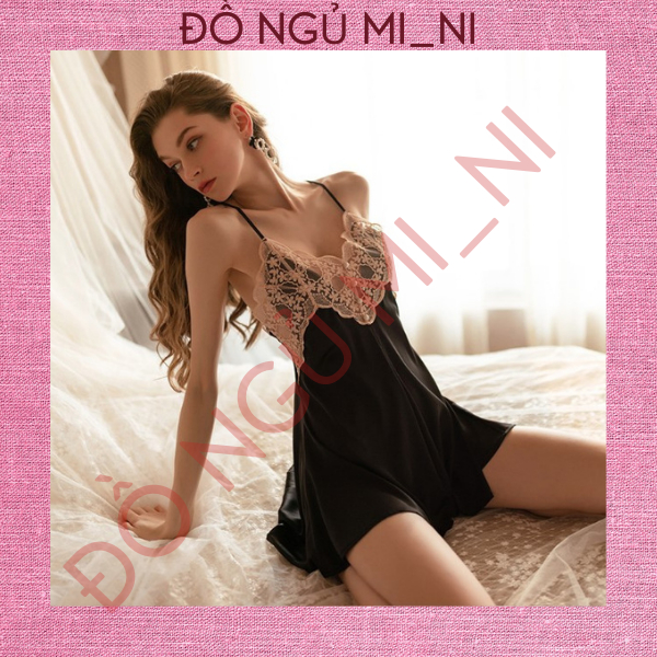 Váy Ngủ Nữ Lụa Ren Trơn Thoáng Mát Dáng Xuông Liền Thân_1m45-1m7, 40-55kg_Tặng Quần Lót, Che Tên Sản Phẩm VN01