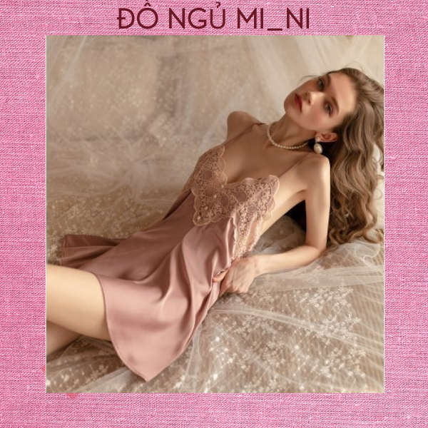 Váy Ngủ Nữ Lụa Ren Trơn Thoáng Mát Dáng Xuông Liền Thân_1m45-1m7, 40-55kg_Tặng Quần Lót, Che Tên Sản Phẩm VN01