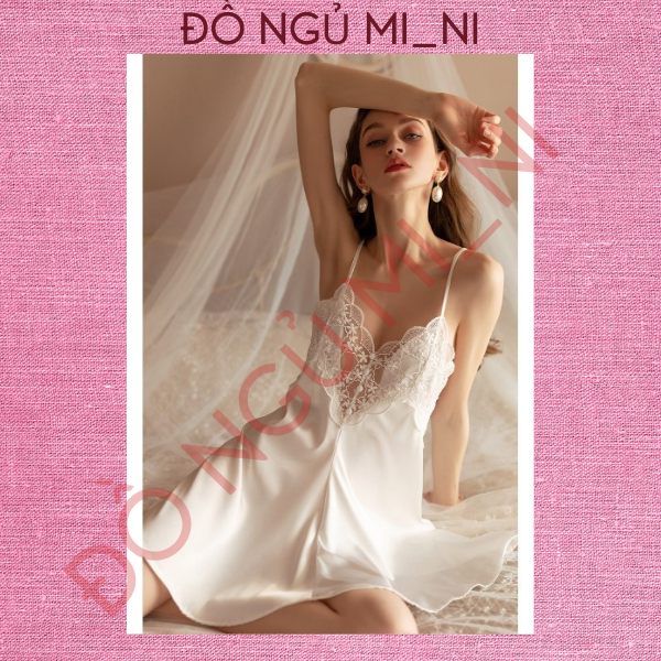 Váy Ngủ Nữ Lụa Ren Trơn Thoáng Mát Dáng Xuông Liền Thân_1m45-1m7, 40-55kg_Tặng Quần Lót, Che Tên Sản Phẩm VN01