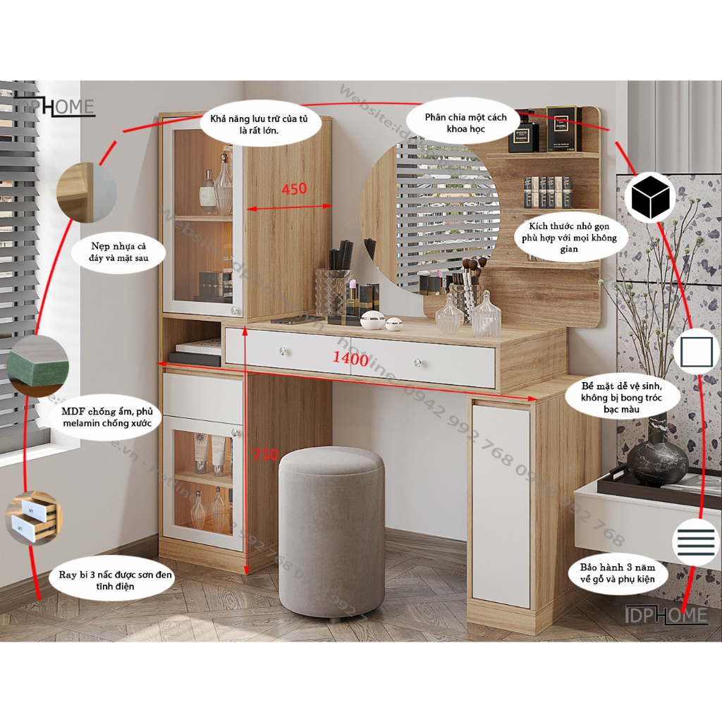 Bàn trang điểm chân sắt hiện đại BP6811