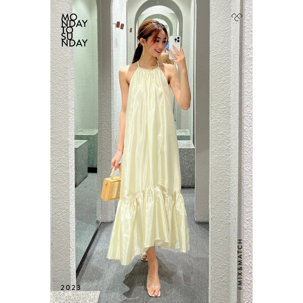 Đầm yếm maxi phối nhún phối khoen - Everluxe