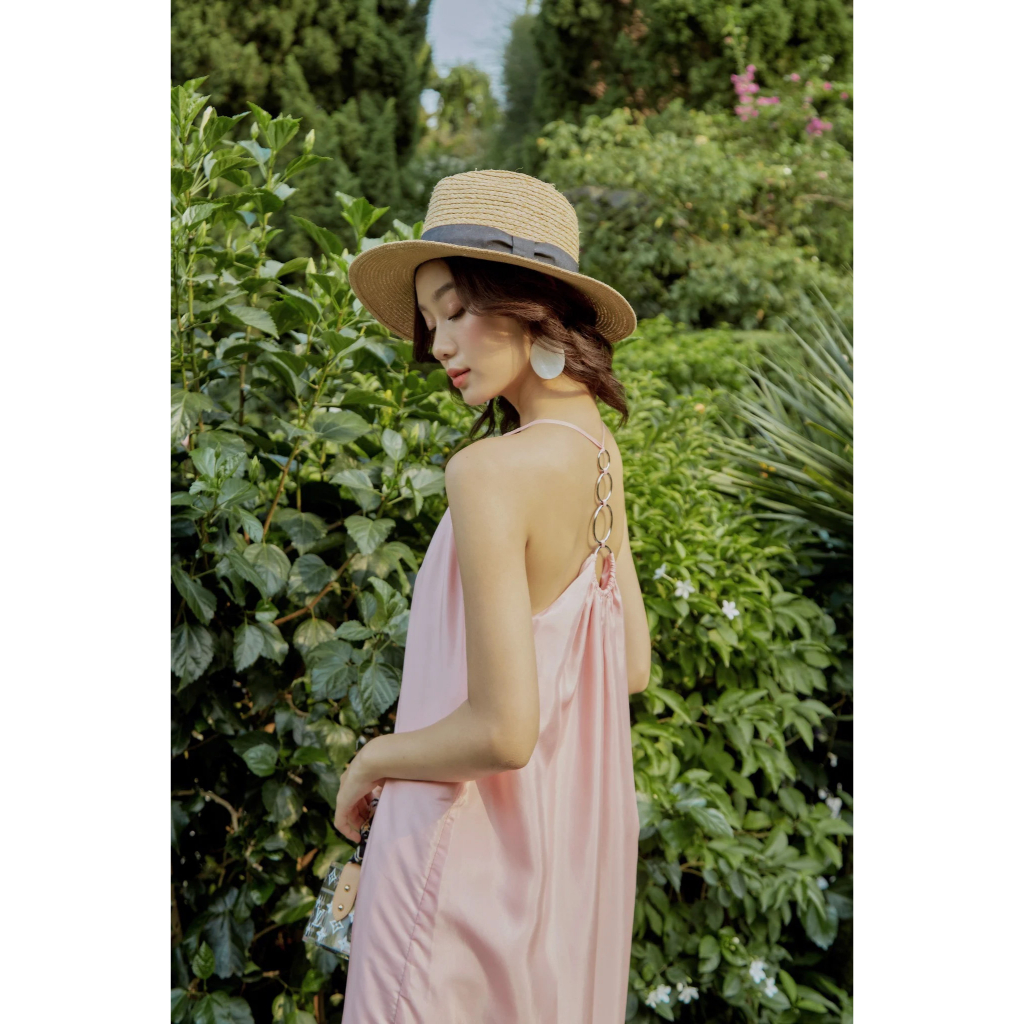 Đầm yếm maxi phối nhún phối khoen - Everluxe