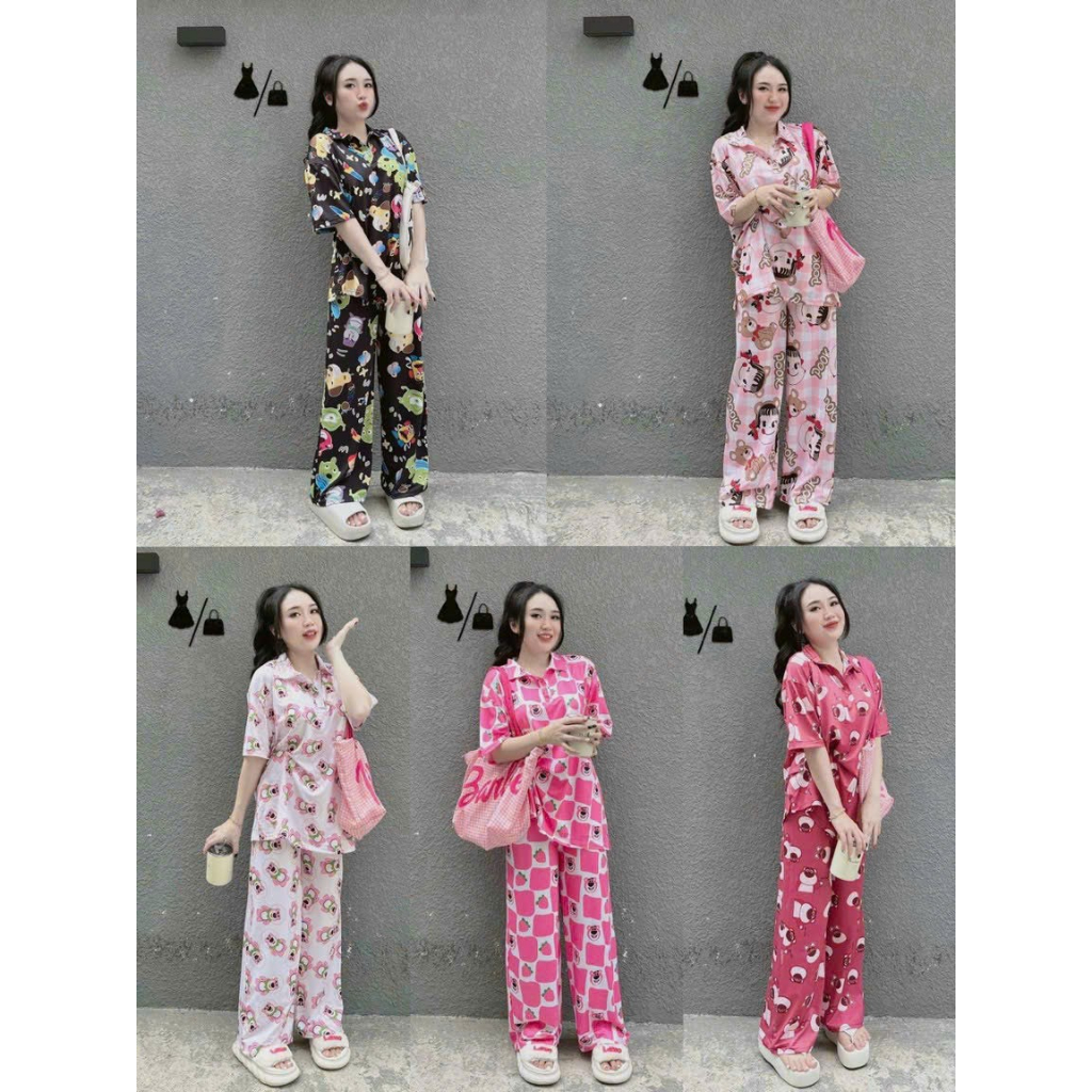 Set thun 3D mặc nhà họa tiết dễ thương,đáng yêu,xinh xắn, Set bộ thun dẻo pijama áo tay ngắn quần dài ống rộng MTB