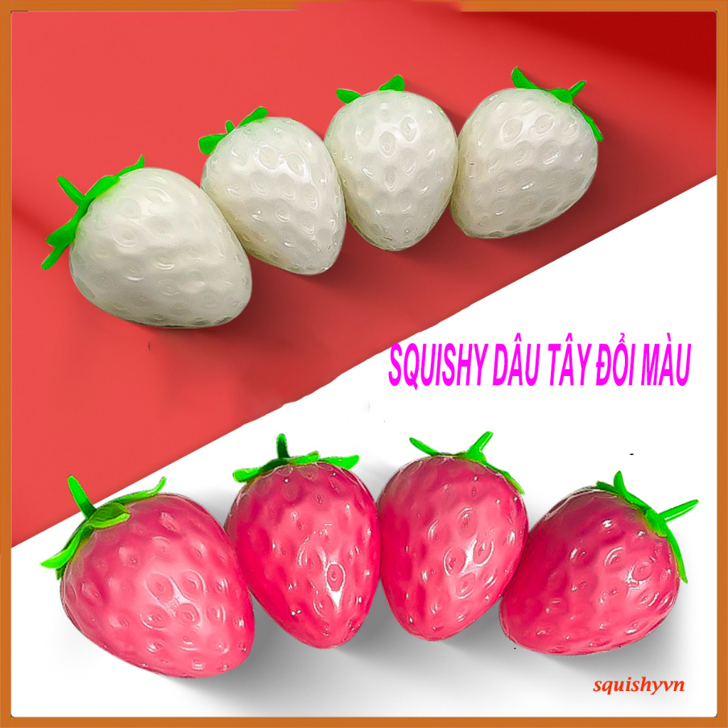 Squishy quả dâu tây trắng hồng có thể tự đổi màu khi thay đổi nhiệt độ hoặc nắn bóp độc đáo đồ chơi mềm dẻo ch
