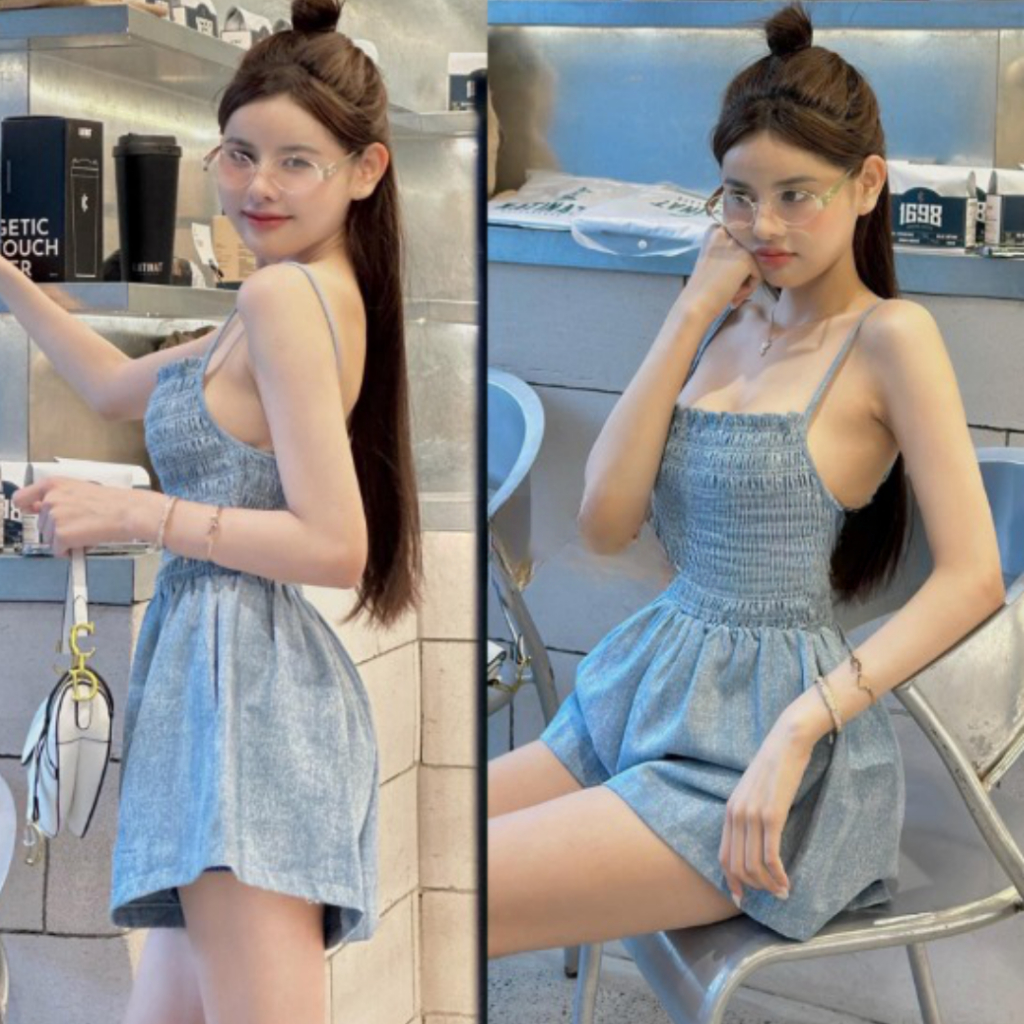Váy nữ đi biển mùa hè PHUONGMOON, thiết kế playsuits hai dây xinh xắn | BigBuy360 - bigbuy360.vn
