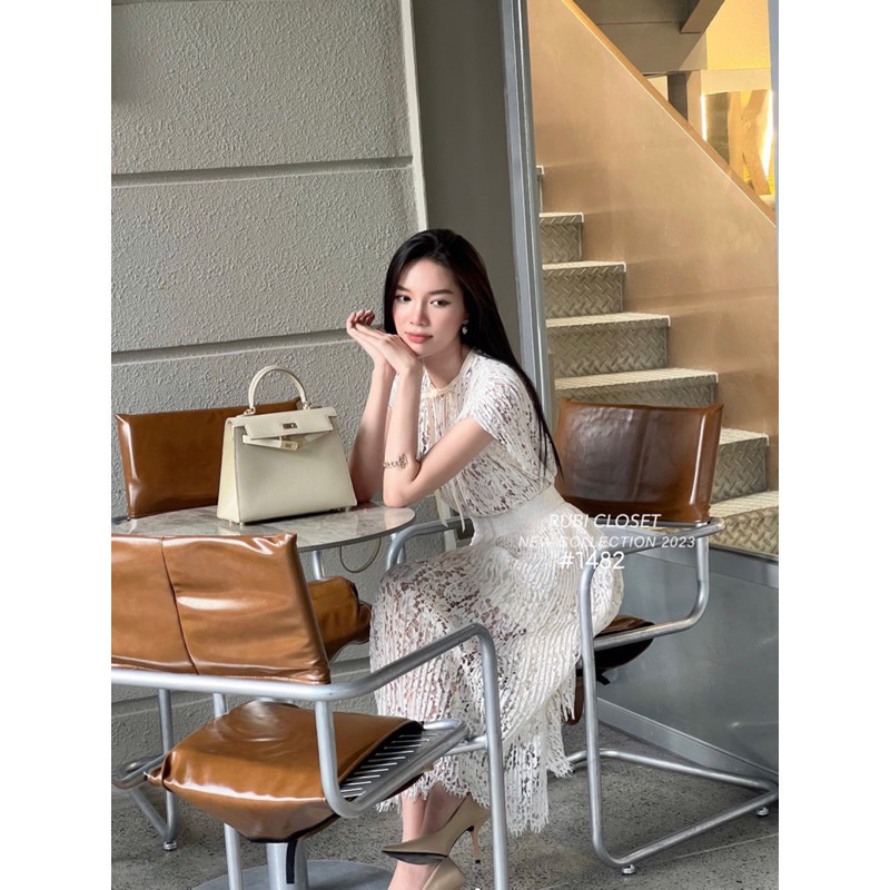 VÁY REN NƠ CỔ HIỆN ĐẠI MÀU TRẮNG