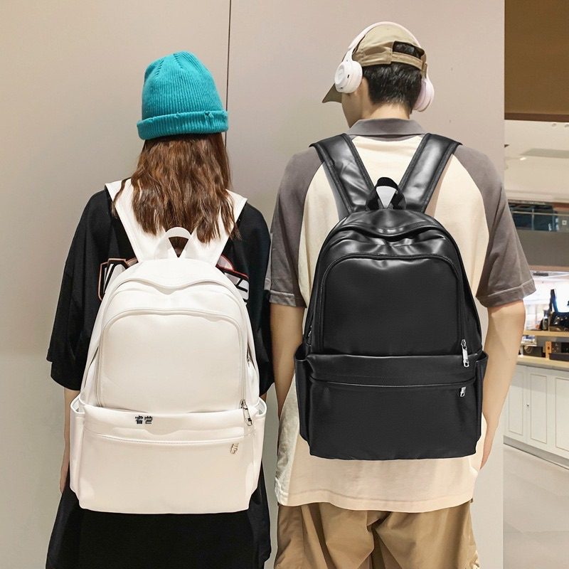 Balo da PU chống nước thời trang nam nữ ulzzang da trơn 3 màu size 40cm đựng sách vở-laptopp