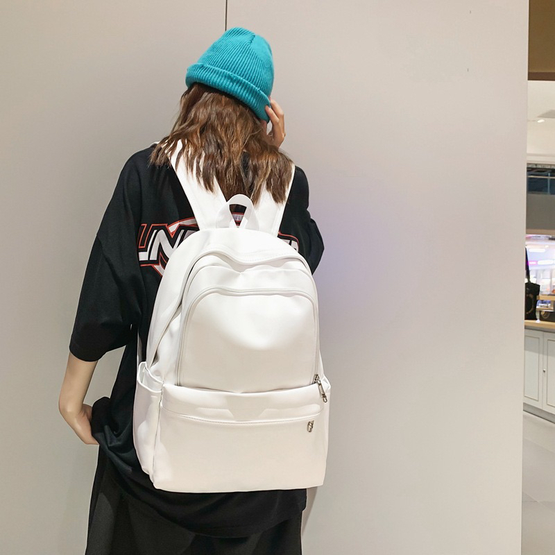 Balo da PU chống nước thời trang nam nữ ulzzang da trơn 3 màu size 40cm đựng sách vở-laptopp