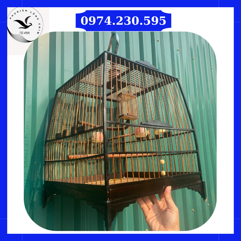 Khung lồng chim chào mào tự ráp, kiểu dáng thái đấu⚡ chất liệu gỗ mun đen⚡ size 37cm , 21 nan Lồng Chim BTA