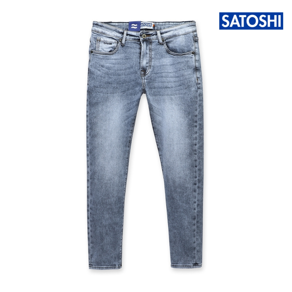 Quần Jean Nam Satoshi SAQJ68 dáng Slimfit chuẩn Xanh sáng wash trẻ trung dễ phối đồ