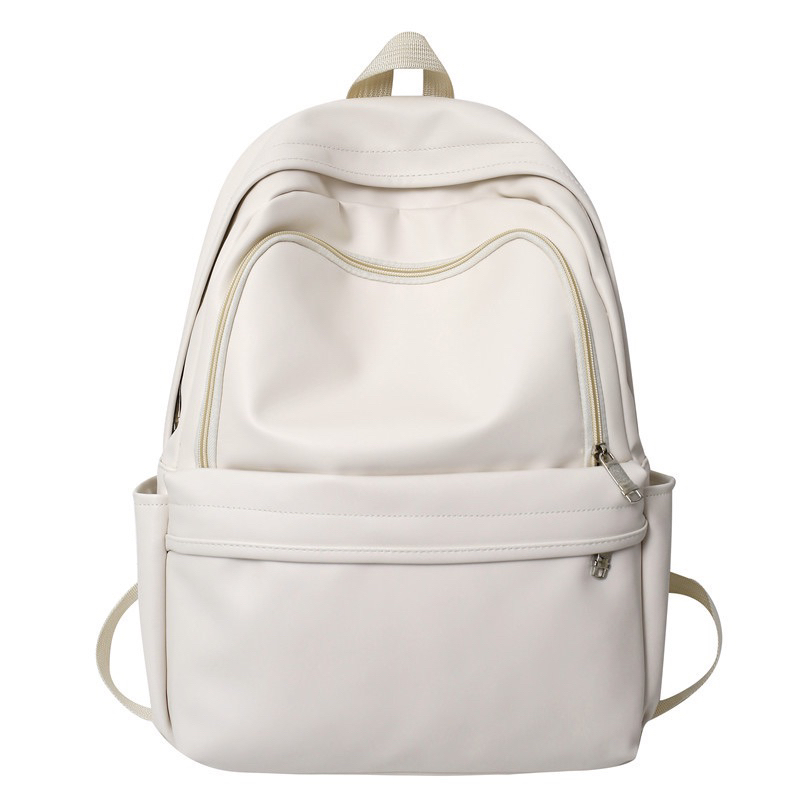 Balo da PU chống nước thời trang nam nữ ulzzang da trơn 3 màu size 40cm đựng sách vở-laptopp
