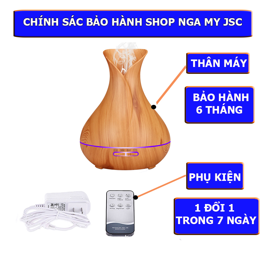 Máy xông tinh dầu phun sương tạo ẩm khuếch tán Tulip IMA dung tích 550ml, có điều khiển, đèn led 7 màu, bảo hành 6 tháng