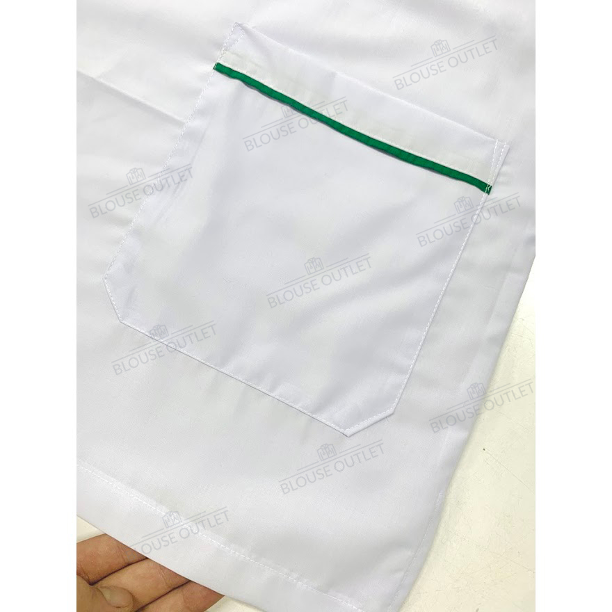 Bộ blouse trắng cổ tim chui viền Xanh Lá cho dược sĩ, điều dưỡng, spa, thẩm mỹ viện