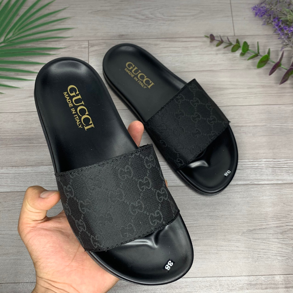 Dép thời trang nam LV quai da, dép LV cao cấp đế hai lớp