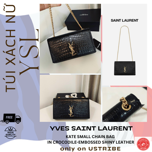 (Fullbox) Túi Xách Nữ YSL KATE SMALL CHAIN BAG IN CROCODILE-EMBOSSED SHINY LEATHER