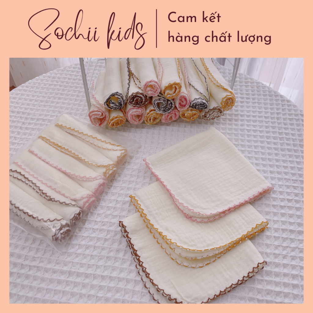 Set 6 khăn sữa vải xô muslin 2 lớp xinh xắn cho bé