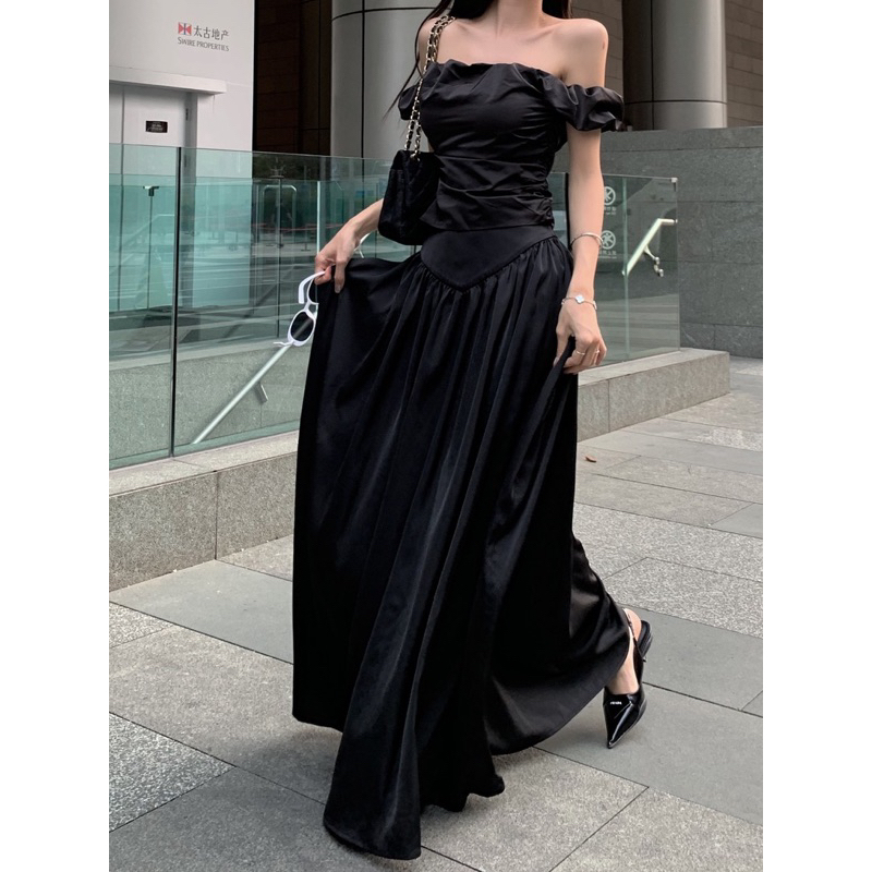 Set áo trễ vai + chân váy dài tiểu thư siêu hot