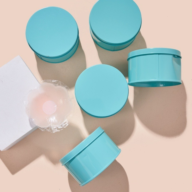Miếng dán ngực silicon hộp hồng và xanh siêu mỏng ôm khít, không keo, không bám bụi