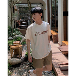 RYAN Áo thun Lamour ngắn tay vải cotton cổ bo tròn thương hiệu RYAN form rộng phong cách Hàn Quốc