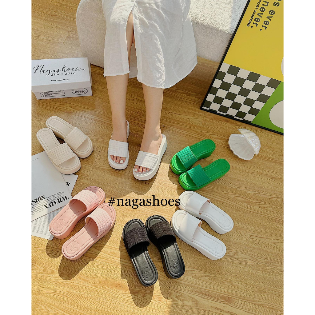 DÉP NAGASHOES ĐẾ BÁNH MÌ QUAI NGANG NHUNG 6P NAD249