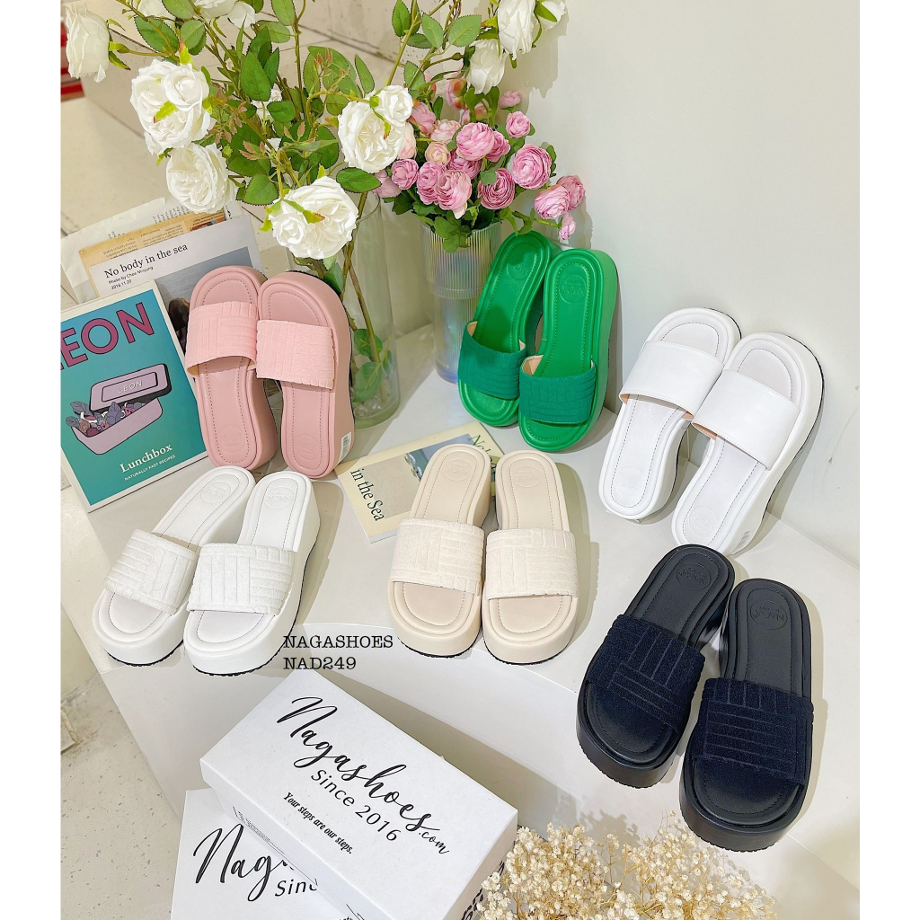 DÉP NAGASHOES ĐẾ BÁNH MÌ QUAI NGANG NHUNG 6P NAD249