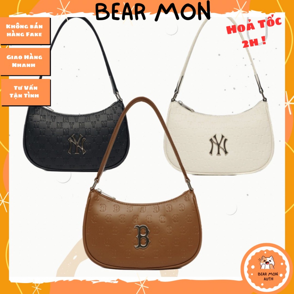 Túi mlb Monogram Embossed Hobo Bag New York Yankees 3Abqs022N Màu Trắng Đen Nâu