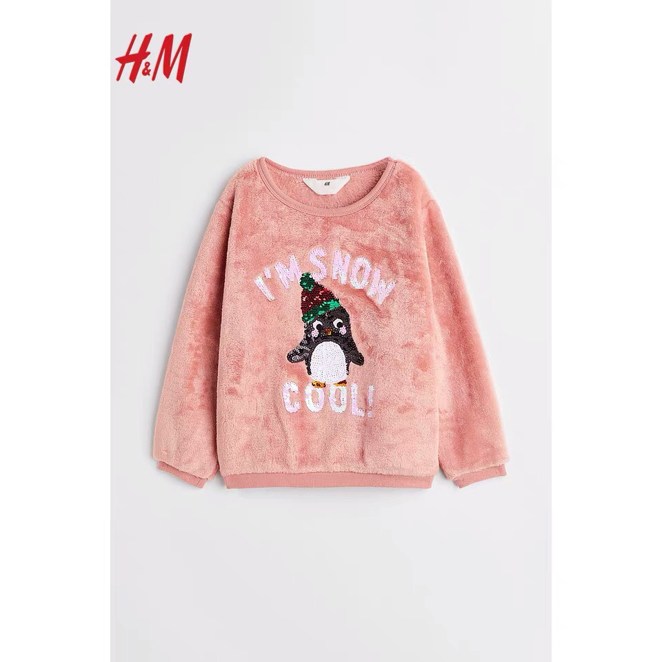 Áo lông chim cánh cụt hồng dư xịn cho bé AHM019