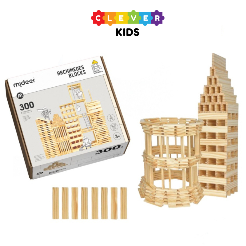 Đồ Chơi Thanh Gỗ Domino Xếp Hình Sáng Tạo Mideer Archimedes City Blocks 100 - 300 Thanh Gỗ Cho Bé Từ 3 Tuổi - CleverKids