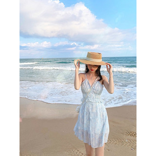 Váy voan hoa xếp li  đi biển Disneyy Dress