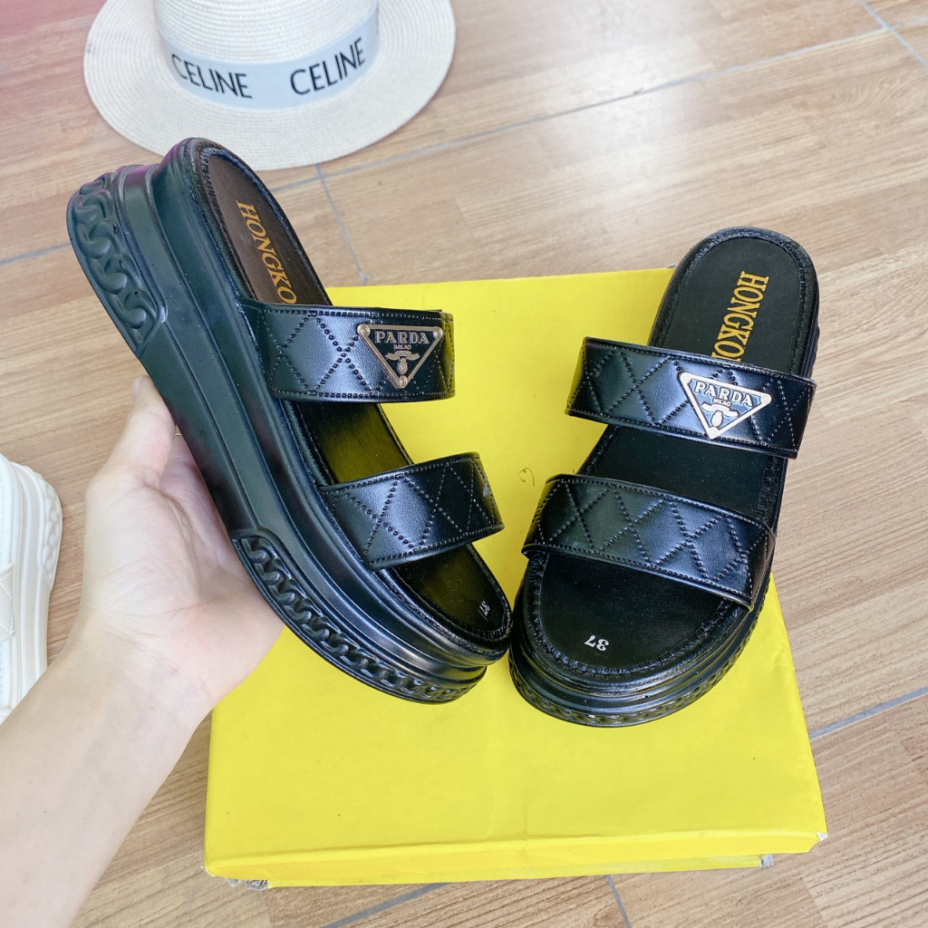 ( ẢNH THẬT - DÉP ĐẸP ) Dép nữ thời trang đế PU quai da 2 cầu ngang PARDA cao cấp, đế độn 7p hách dáng