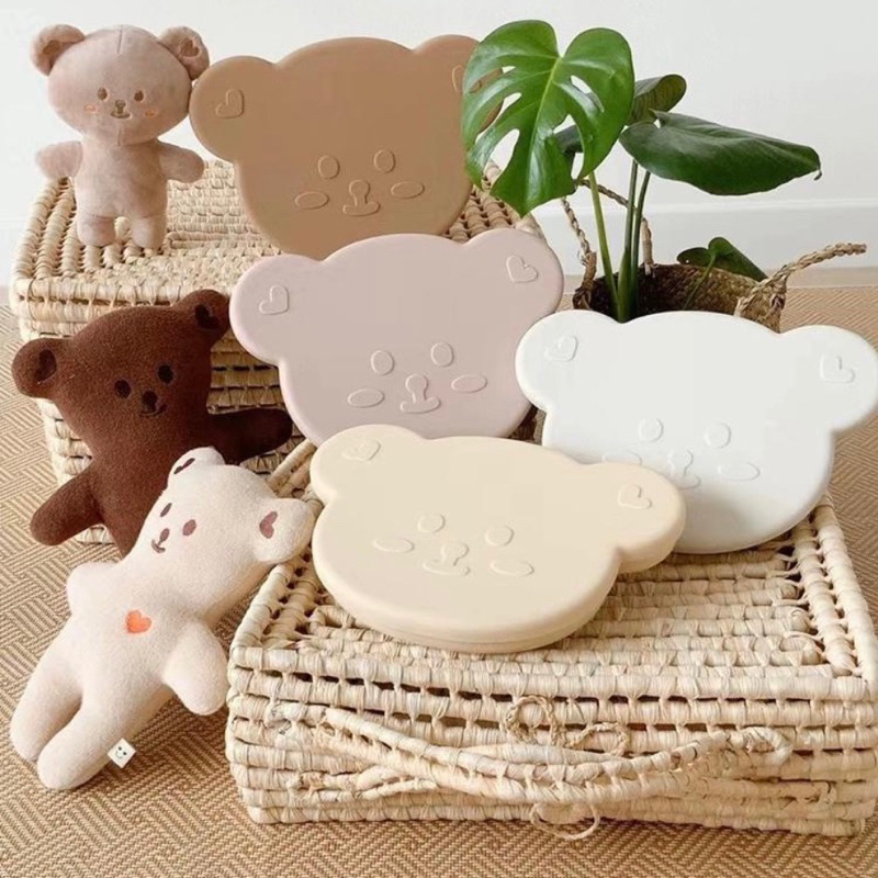 Khay Gấu Silicon Mumbebe Có Nắp Đậy Cho Bé Ăn Dặm, Khay Ăn Dặm Chia Ngăn Cao Cấp Cho Trẻ Mamabu