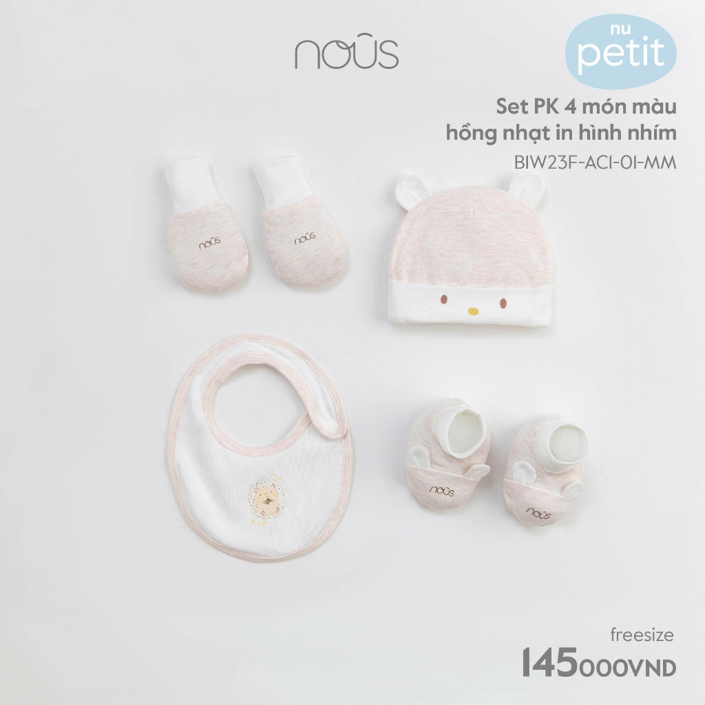 Set phụ kiện Nous - 1 mũ + yếm + đôi bao tay bao chân (newborn / sơ sinh / NB)