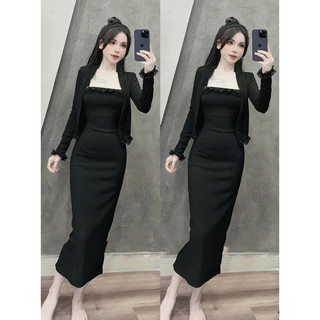 Đầm 2 dây phối ren kèm áo khoác siêu xinh