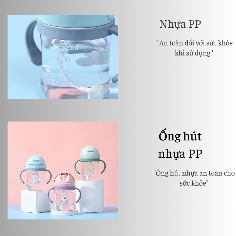 Bình nước chống sặc cho bé 280ml kèm ống hút tiện lợi nhựa pp an toàn cho sức khoẻ vệ sinh dễ dàng