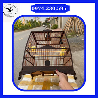 Khung lồng chim chào mào gỗ mun đuôi công cửa lá đề chân quỳ h - tặng dầu ủ lồng
