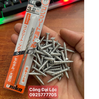 Combo mũi khoan Bj3.2mm kèm 30 vít Unika bắt tường / bê tông không tắc kê
