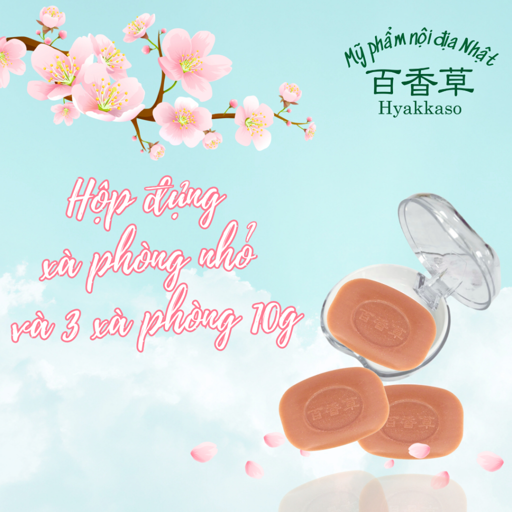 Xà phòng làm sạch da, ngừa mụn, mụn lưng, mẩn ngứa Hyakkaso 30g và Hộp đựng xà phòng