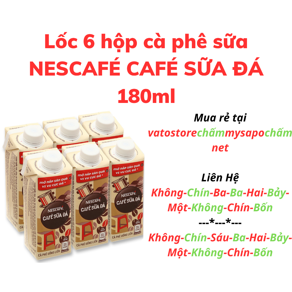 Thùng 24 hộp cà phê uống liền NESCAFE sữa đá 180ml / Lốc 6 hộp cafe uống liền NESCAFÉ sữa đá 180ml