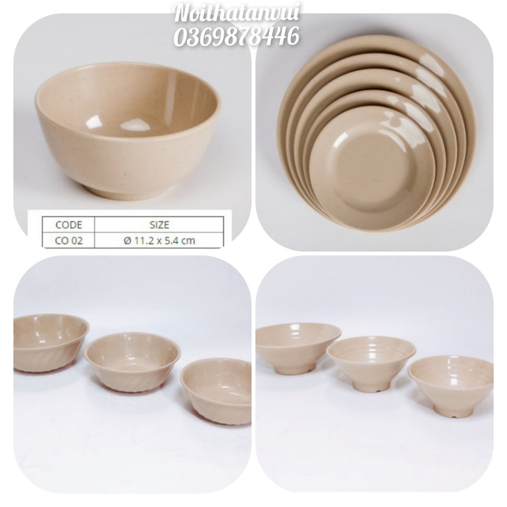 Tô, chén, dĩa nhựa melamine màu nâu