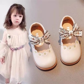Giày búp bê thêu hoa nhí, giày bé gái nơ hoa da mềm phong cách Hàn Quốc full box