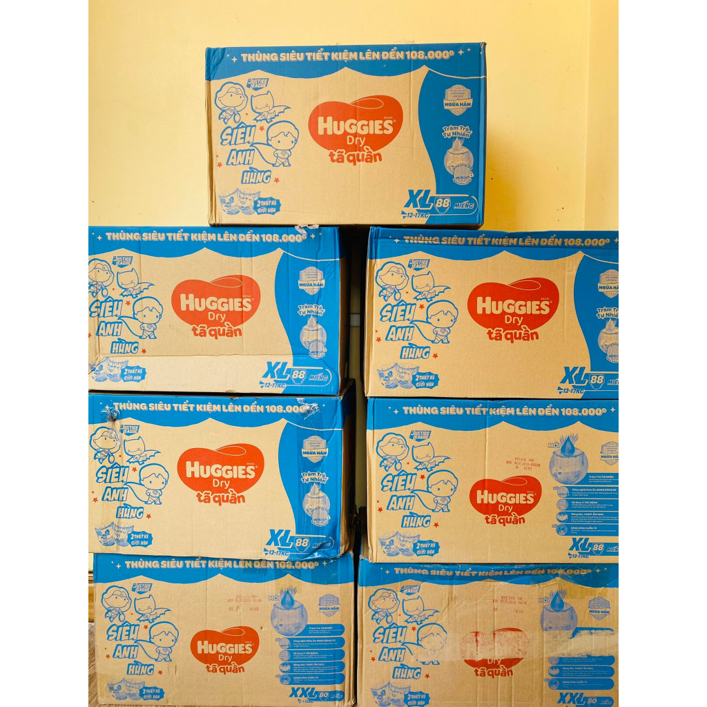 Thùng huggies siêu tiết kiệm M120 miếng/ L 104 miếng/ XL 88 miếng / XXL 80m