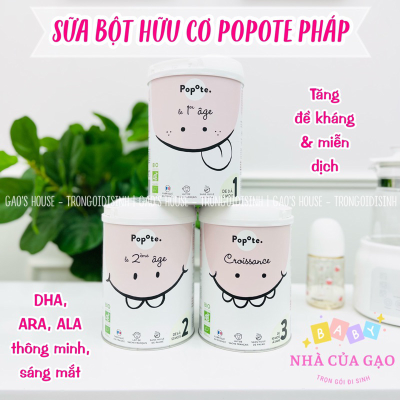 Sữa hữu cơ Popote bebe 800gr đủ số 1,2,3 nội địa Pháp