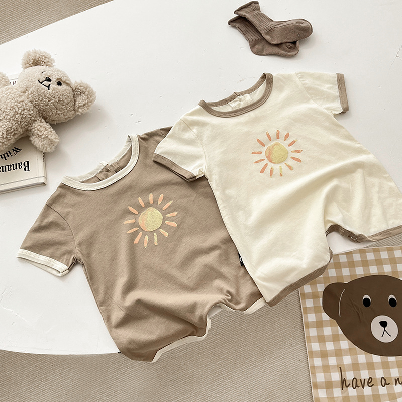 Body Đùi In Hình Mặt Trời, Bộ Liền Thân Cộc Tay Chất Thun Lạnh Thoáng Mát, Bodysuit Sơ Sinh 3-12kg